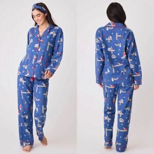P.J. Salvage Love Leo Dog Rescue Cozy Flannel PJ Set Blue NEW Scrabble Flannel